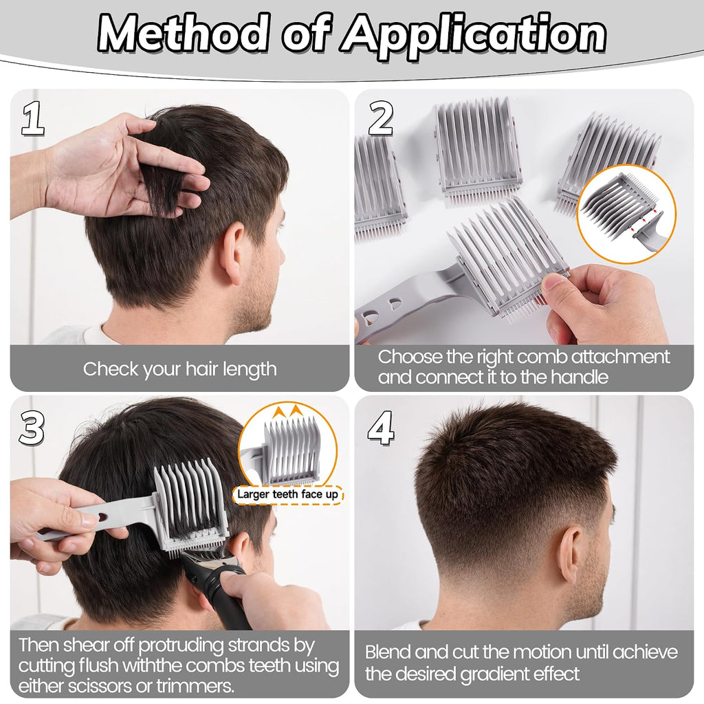4-In-1 Detachable Fade Comb Set – Professional Barber Combs For Fading, Blending & Layering. Graduated Sizes Fit All Shears & Styling Tools – For Home & Salon (Grey)