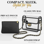 Clear Crossbody Purse For Women Stadium Approved 7.25" X 5.25" - Uv Tpu Luxury Bag With Wallet & 43" Chain