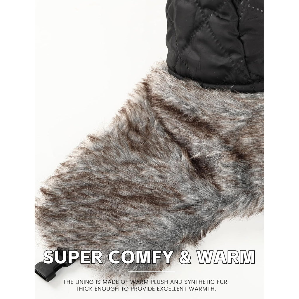 Buauty Fur Trapper Hat for Men Women Winter Windproof Soft Russian Ushanka Hats with Warm Ear Flaps & Removable Mask