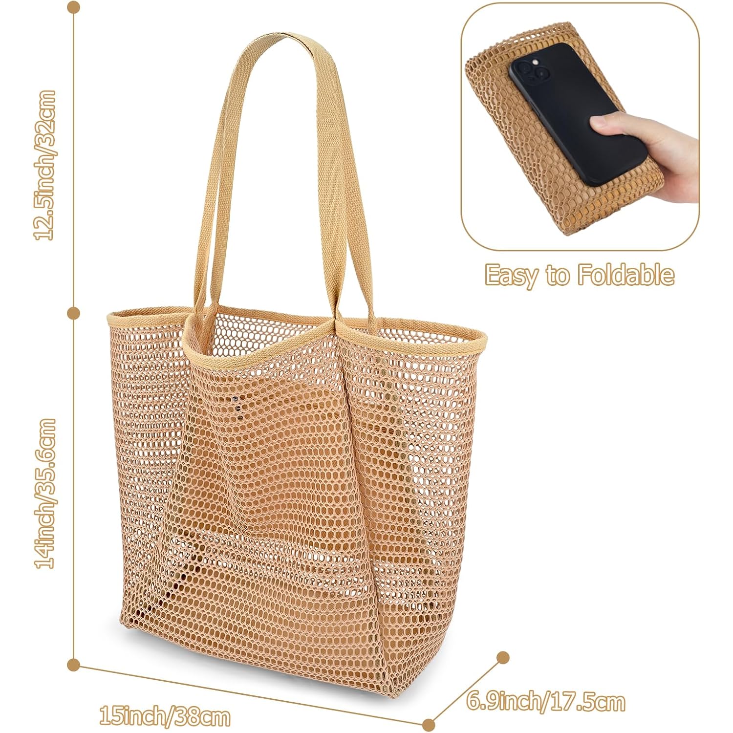 Iioscre Beach Bag For Women, Causal Hobo Bag With Zipper Inner Pocket, Foldable Mesh Dive Duffle Bag For Vacation Essentials