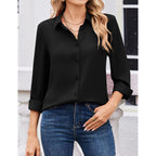 Zeagoo Women Blouses Chiffon Long Sleeve Button Down Shirts Business Causal Dressy Work Top V Neck Summer Spring Clothes