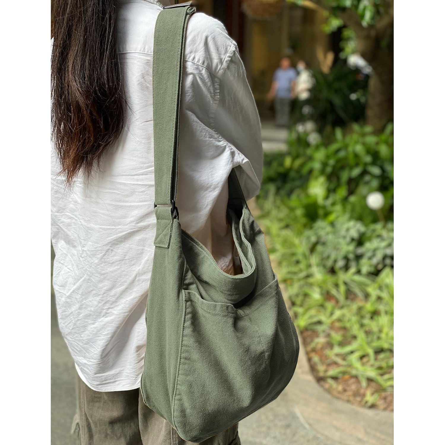 Canvas Hobo Crossbody Shoulder Tote Bag For Women And Men W/Multi-Pocket Casual Purse Messenger Bags Travel Work