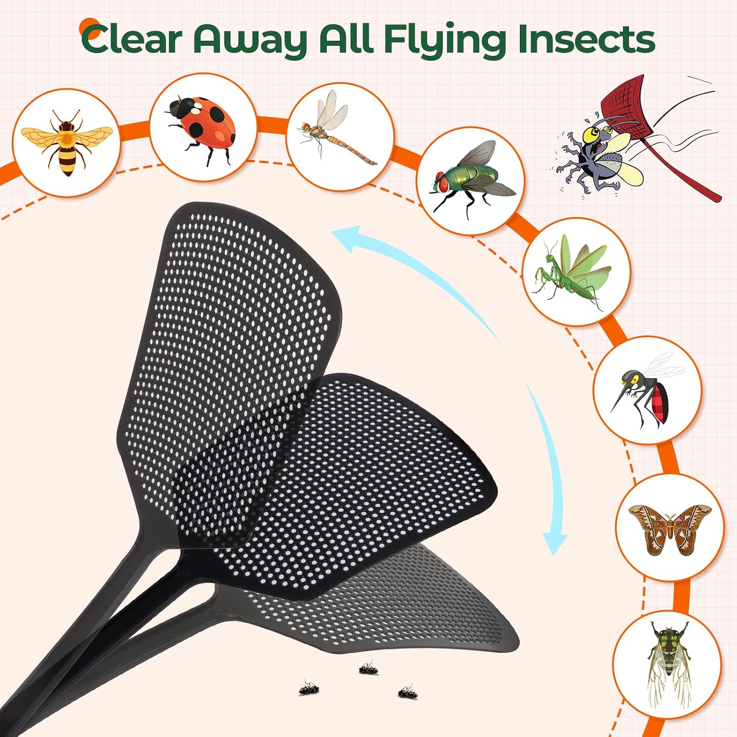 Fly Swatter, Indoor & Outdoor, Flexible Thick Handle, Large Durable Swat Head – Pack Of 4