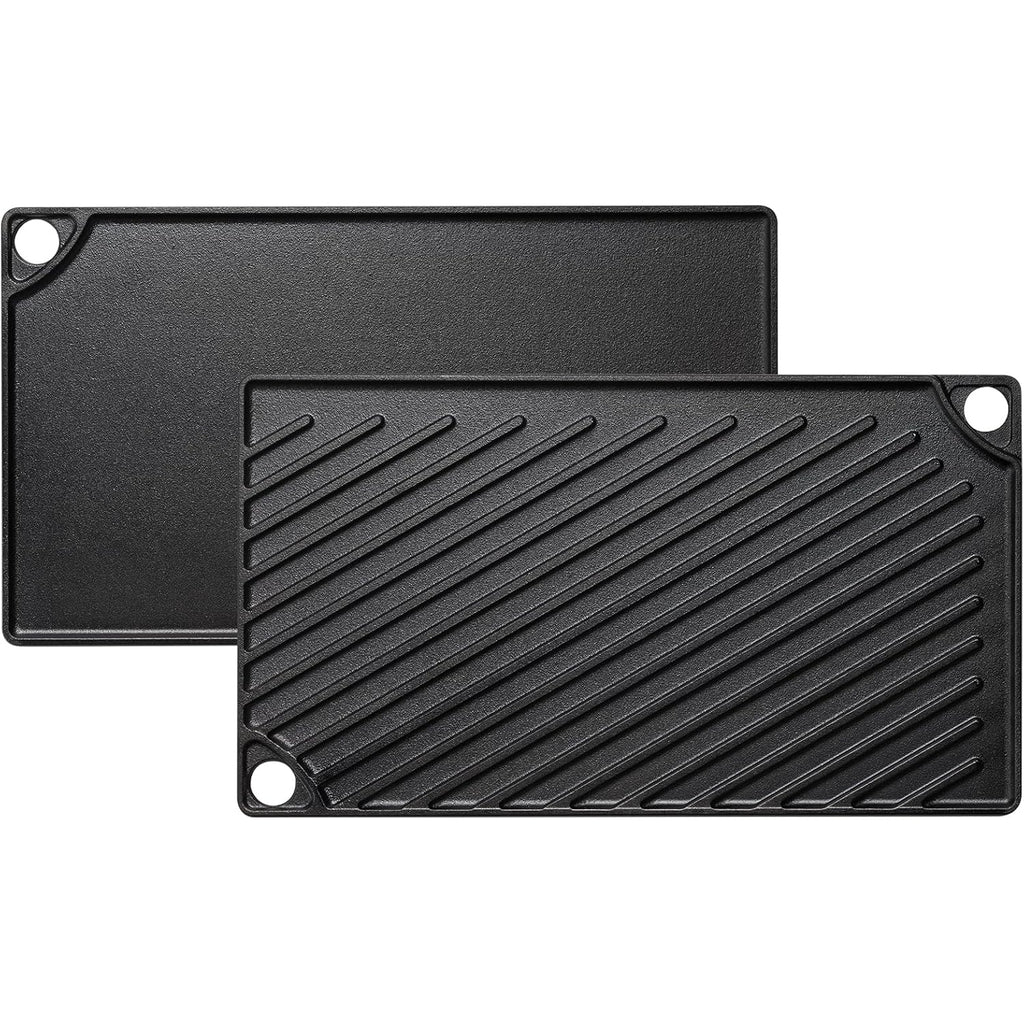 EWFEN Reversible Grill/Griddle, 16.7x9.5'' Pre-Seasoned Cast Iron Griddle Pan, Double Burner Cookware, Rectangular Non-Stick Stovetop Griddle with Handles, Flat Top Plate for Oven, Grill & Campfire