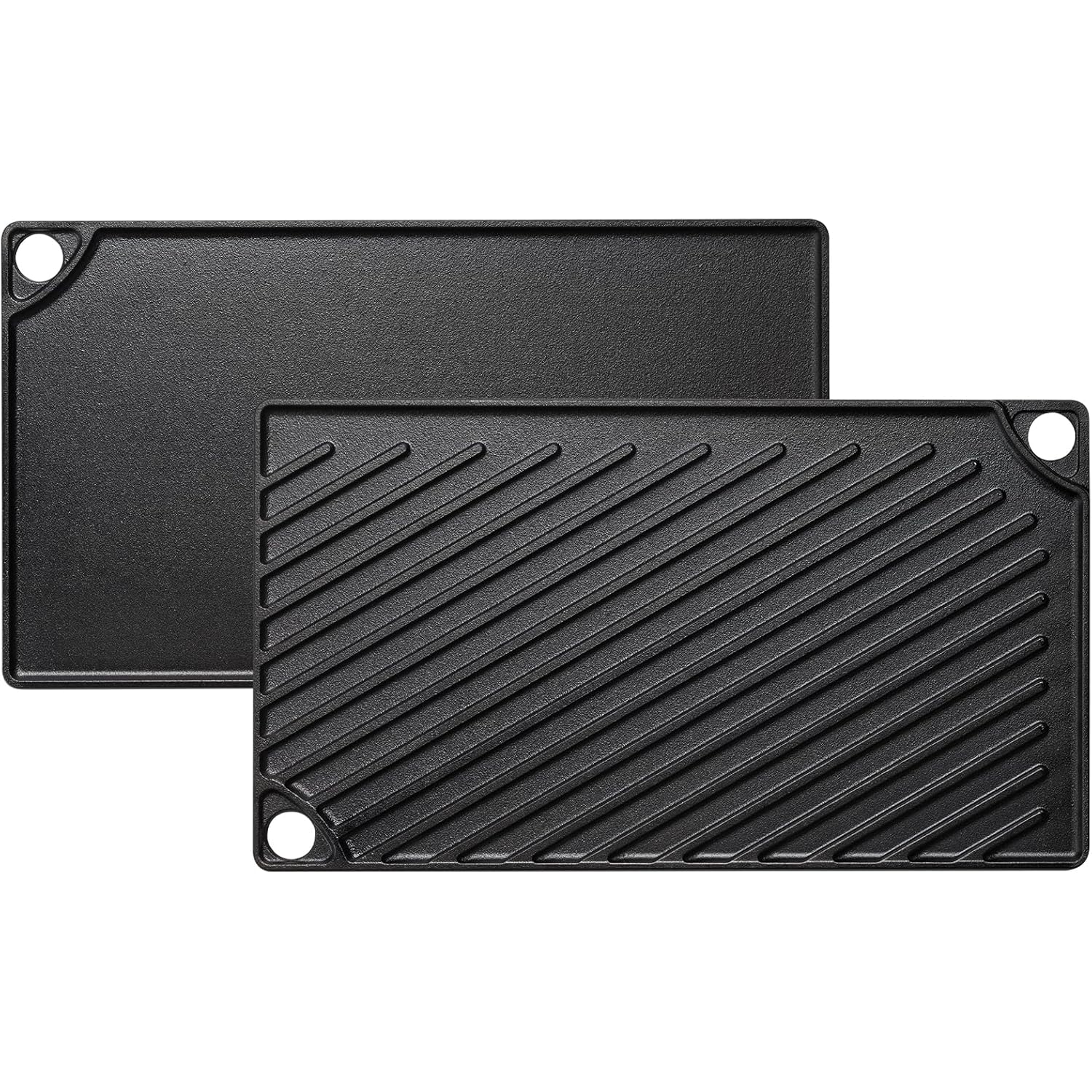EWFEN Reversible Grill/Griddle, 16.7x9.5'' Pre-Seasoned Cast Iron Griddle Pan, Double Burner Cookware, Rectangular Non-Stick Stovetop Griddle with Handles, Flat Top Plate for Oven, Grill & Campfire