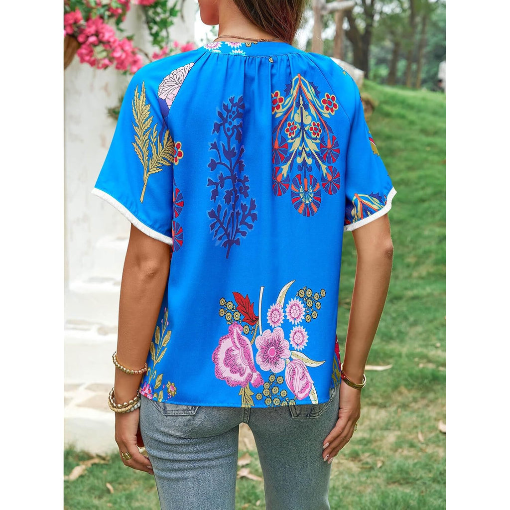 Button Down Shirts for Women Short Sleeve Boho Tops V Neck Dressy Blouses Summer Casual Outfits