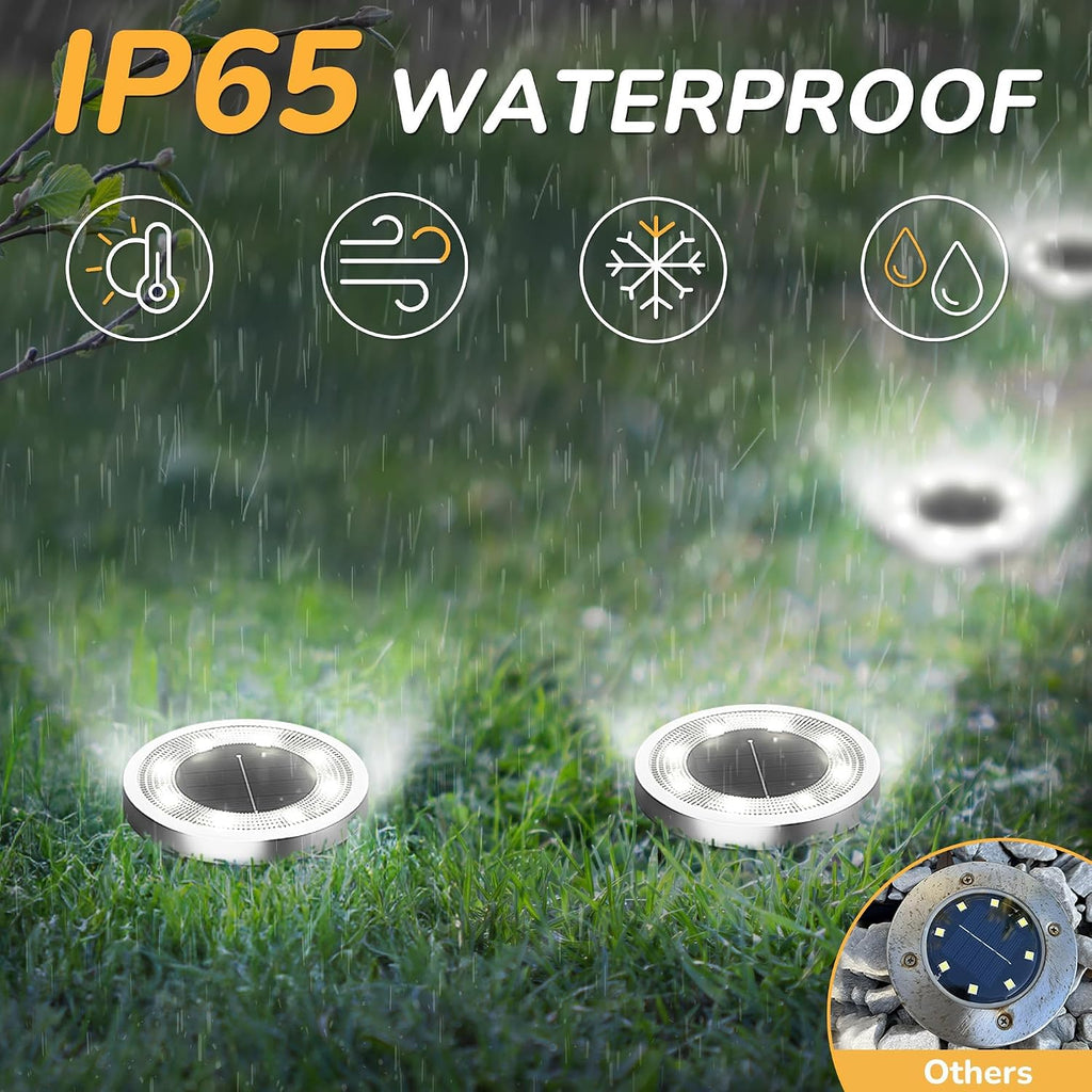 Solar Ground Lights,16 Pack Solar Lights Outdoor Waterproof, Solar Garden Lights Landscape Lighting For Patio Pathway Lawn Yard Deck Driveway Walkway, Cold White