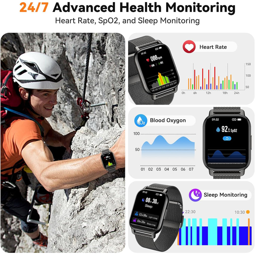 Smart Watch for Women (3 Bands), 1.85'' HD Fitness Tracker with Bluetooth Calls, IPX8 Waterproof Smartwatch for Android iPhone, 112+ Sport Modes, Heart Rate & Breathing Rate Sleep Monitor, Black