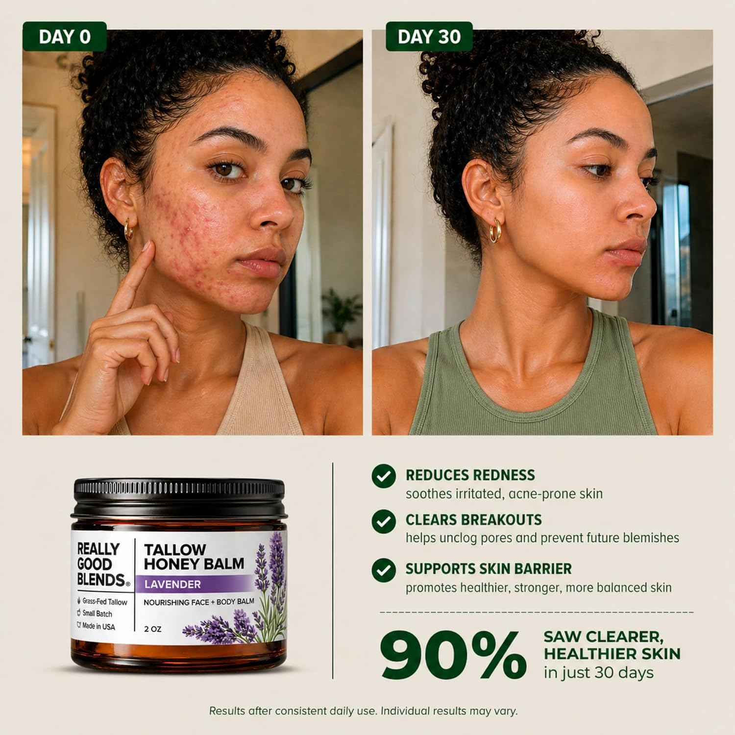 Really Good Blends - Tallow Honey Balm, Organic Body Butter, Grass-Fed Beef Tallow For Skin, Soothing All-Natural Moisturizer For Body And Face | Made In Usa - 2 Oz (Lavender)