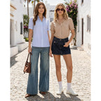 Mangopop Striped Button Down Shirt For Women Puff Short Sleeve Blouse Business Casual Tops Trendy 2026 Summer