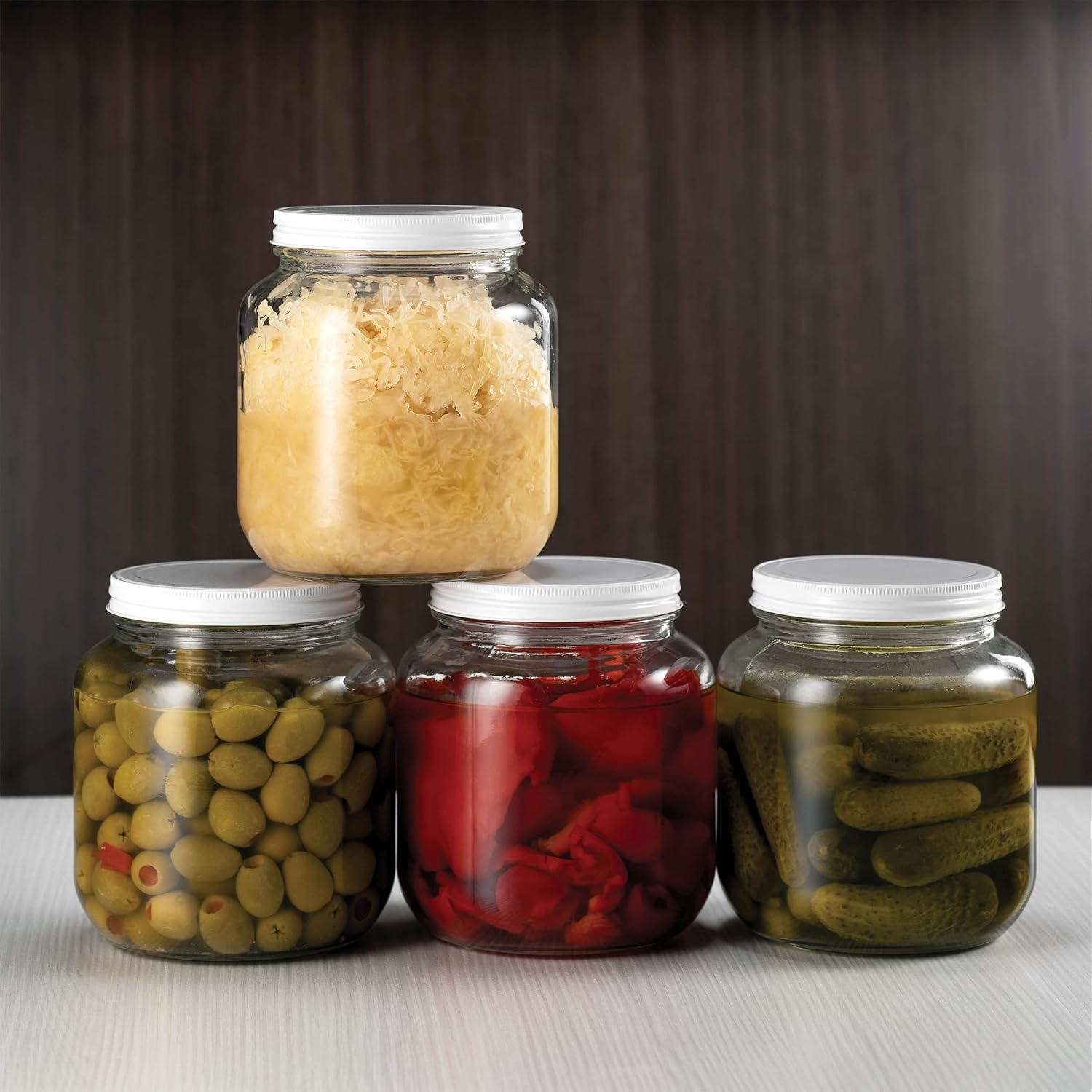 Paksh Novelty Wide Mouth Glass Mason Jar 64 Oz - 4 Pack - Wide Mouth, Airtight Lid, USDA Approved BPA-Free Dishwasher Safe Canning Jar for Fermenting, Sun Tea, Kombucha, Dry Food Storage, Clear