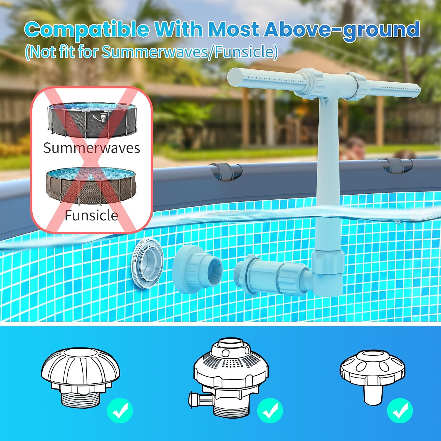Pool Fountain For Above And In-Ground Pools, Dual Spray Waterfall Sprinkler Fountain, Above Ground Pool Accessories, Adjustable Waterfall Cooling And Relaxation