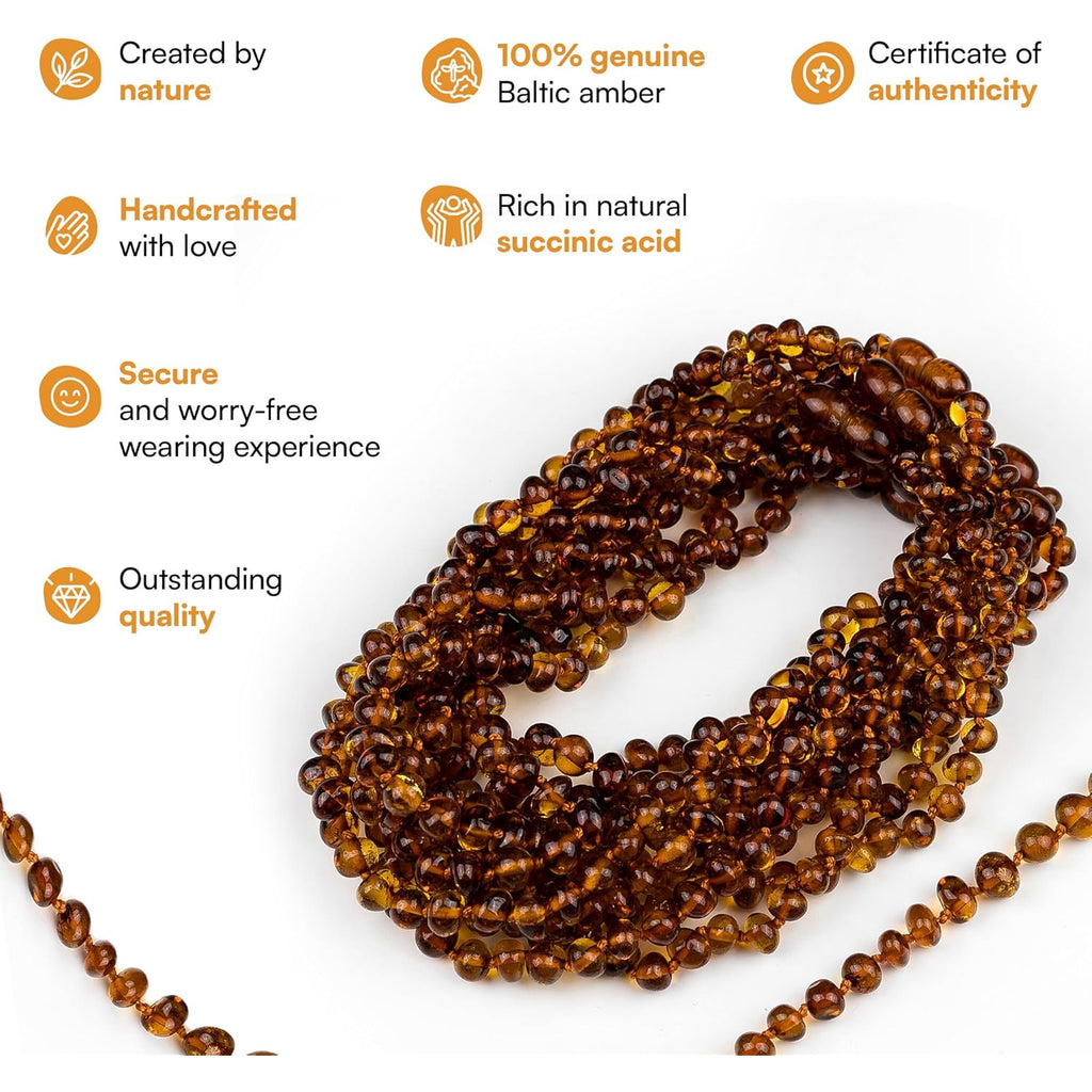 Amber Guru Baltic Amber Necklace (Authentic, Certified) - 12.5 inches - Unisex Jewelry - Polished Real Amber Beads - Proud to Deliver Genuine Baltic Sea Wonder Handmade