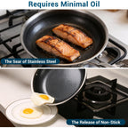 8 Inch Tri-Ply Stainless Steel Hybrid Frying Pan, Ceramic Nonstick Skillet, Induction & Oven Safe 600°F, PFAS/PFOA Free Professional Clad Cookware