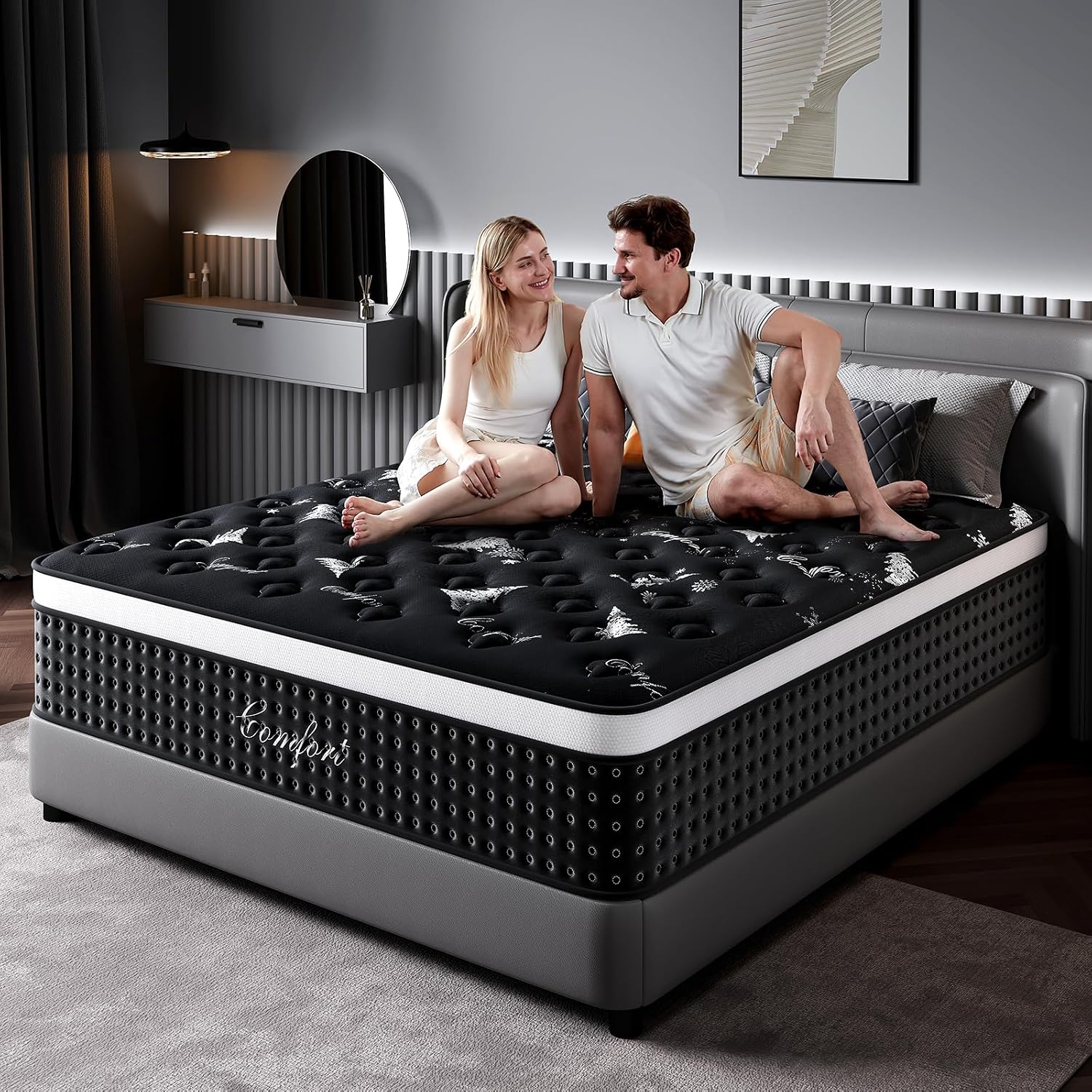 Queen Mattress 12 Inch, Cooling Hybrid Bed In A Box, 7-Zones Individual Pocket Spring, Mattress Queen For Back Pain Relief & Motion Isolation, Fiberglass-Free, Certipur-Us, 365-Night Trial