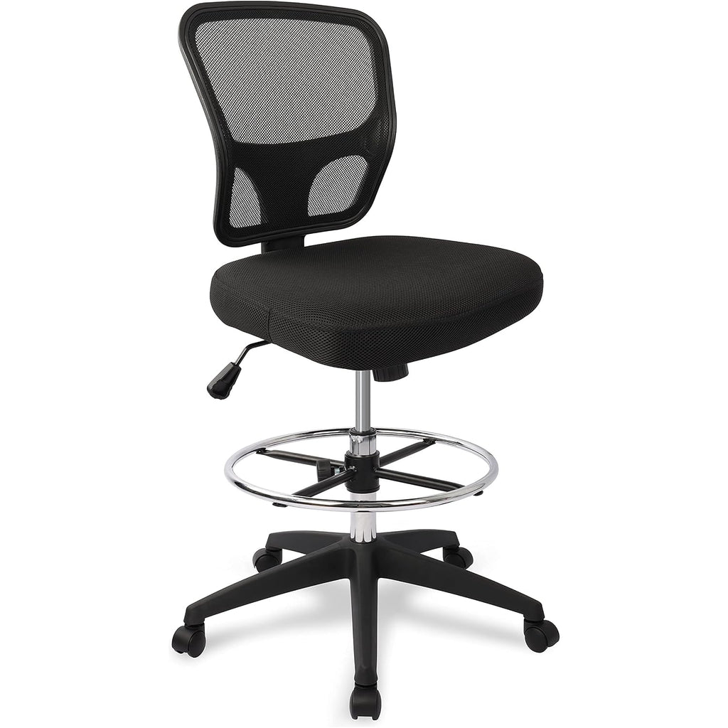 Armless Drafting Chair Tall Office Chair Adjustable Height High Back Ergonomic Desk Chair Drafting Stool Rolling Bar Stools Chairs With Footrest And Wheels