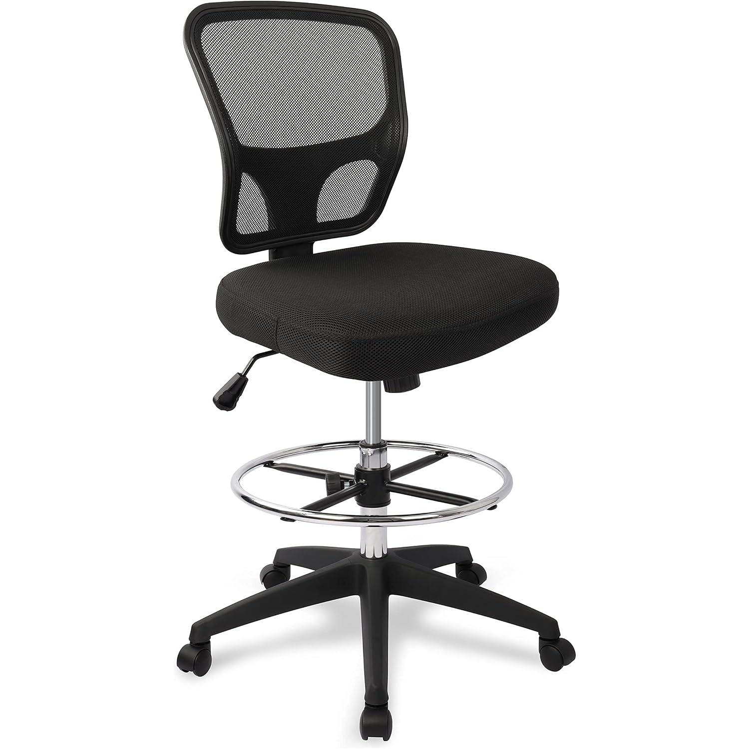 Armless Drafting Chair Tall Office Chair Adjustable Height High Back Ergonomic Desk Chair Drafting Stool Rolling Bar Stools Chairs With Footrest And Wheels