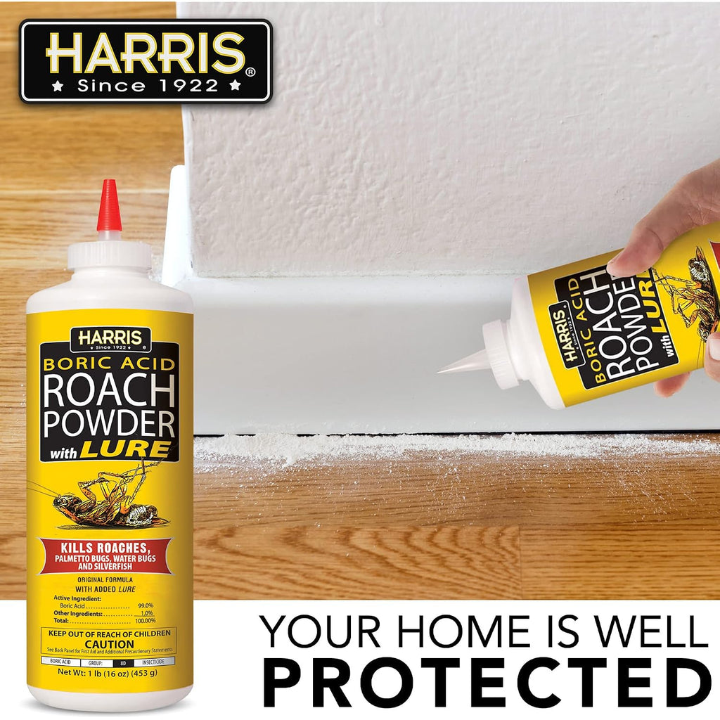 Harris Boric Acid Roach And Silverfish Killer Powder W/Lure For Insects (16Oz)