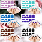 12 Sheets Glitter Toe Nail Wraps Self-Adhesive Toe Nail Polish Stickers Solid Color Nail Art Decals Strips Glittery Manicure Kit with 12 Styles and 2 Pieces Nail Files for Women Girls
