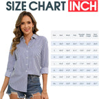 Grade 4 Wrinkle-Resistant Women's Button Down Shirts Striped Long Sleeve Collared Blouses Tops with Pocket