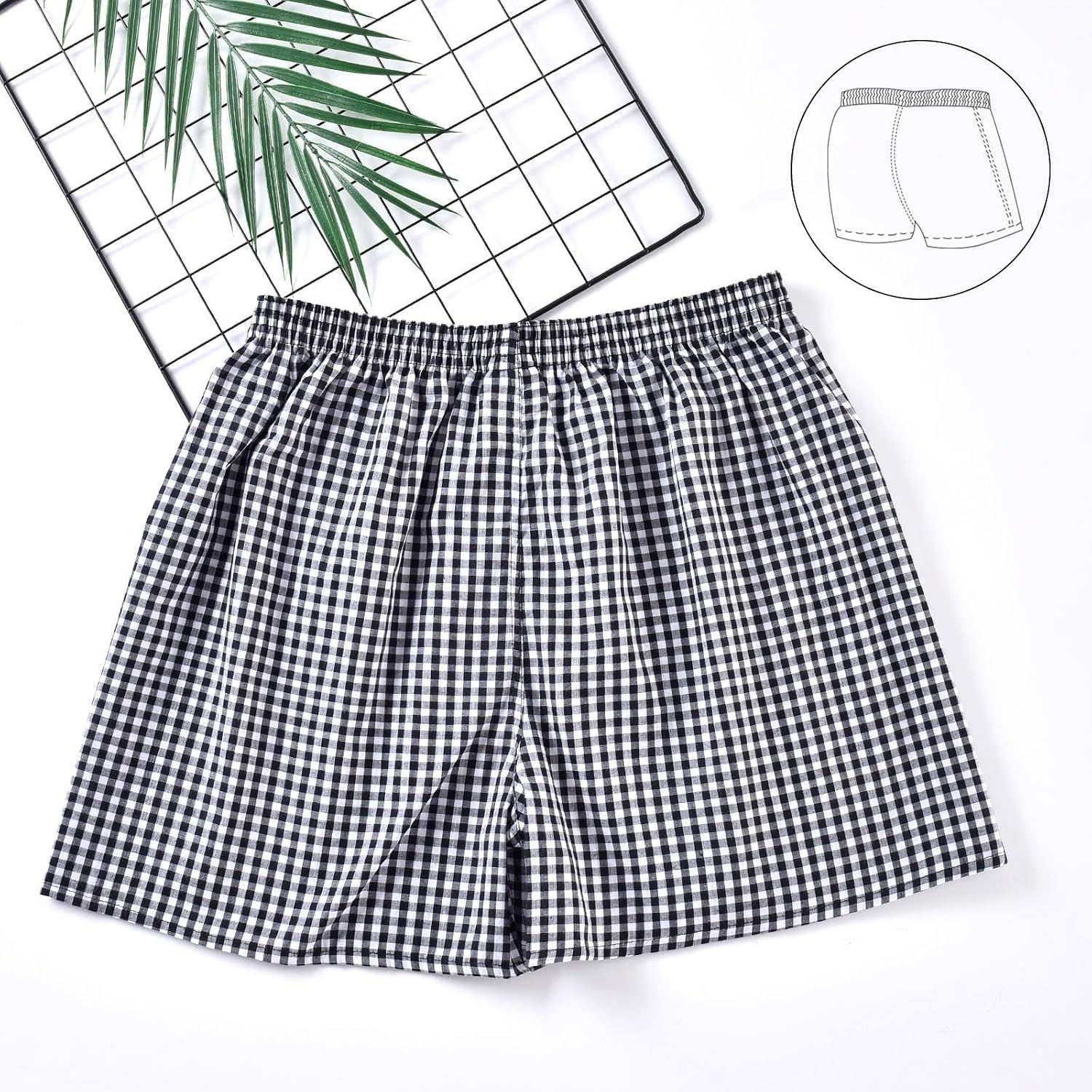 Mens Cotton Boxers Funny Woven Pattern Plaid Boxer Shorts Inseam Pajamas Single Pack