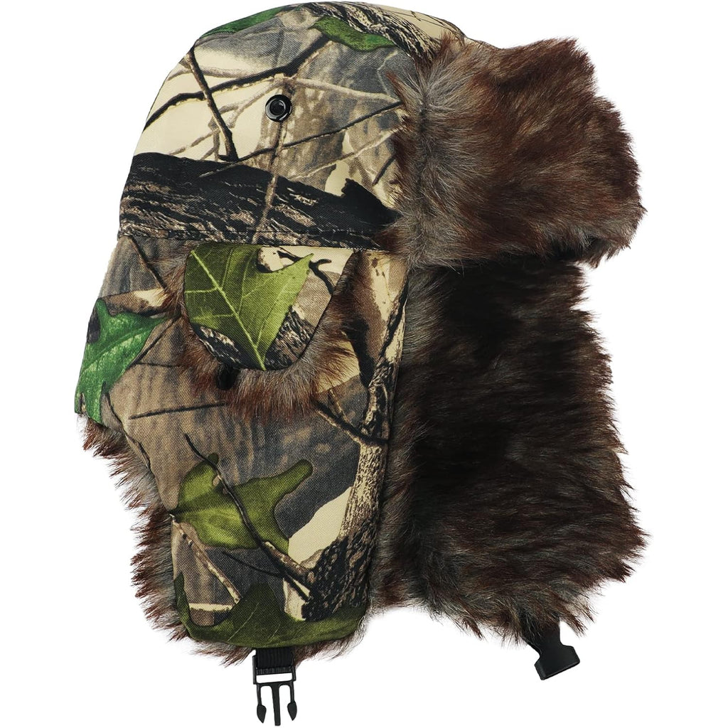 Winter Trapper Hat with Ear Flaps Fallen Leaf Camo Hunting Cap Faux Fur Ushanka Russian Warm Hat Unisex Hunter's Hats