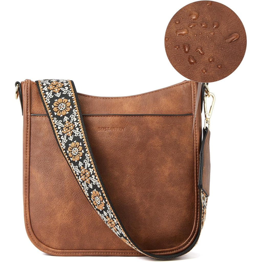 BOSTANTEN Crossbody Bags for Women Trendy Vegan Leather Hobo Purses Shoulder Handbags Wide Shoulder Strap