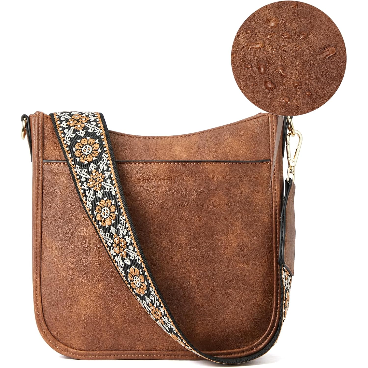 BOSTANTEN Crossbody Bags for Women Trendy Vegan Leather Hobo Purses Shoulder Handbags Wide Shoulder Strap