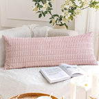 Otostar Corduroy Decorative Lumbar Throw Pillow Cover 14X36 Inch Super Soft Boho Striped Rectangle Pillow Covers Case Modern Cushion Covers For Sofa Couch Bedroom Car Decor Pink