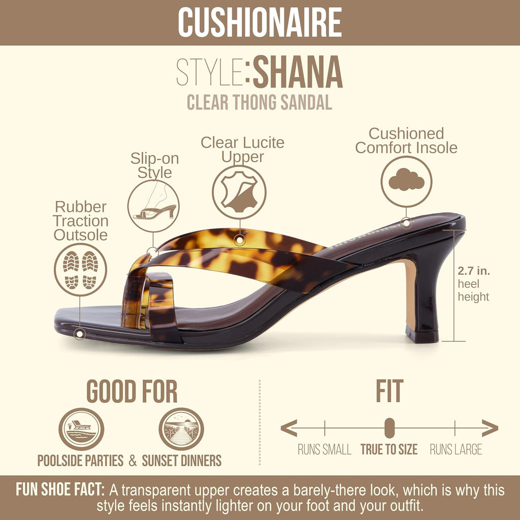 Cushionaire Shana Clear Jelly Strap Heels For Women, Flared Kitten Heel Slide With Cushioned Footbed And Split Toe