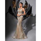 Women'S Square Neck Sequin Beaded Mermaid Formal Evening Dress Spaghetti Strap Bodycon Prom Party Cocktail Maxi Gown