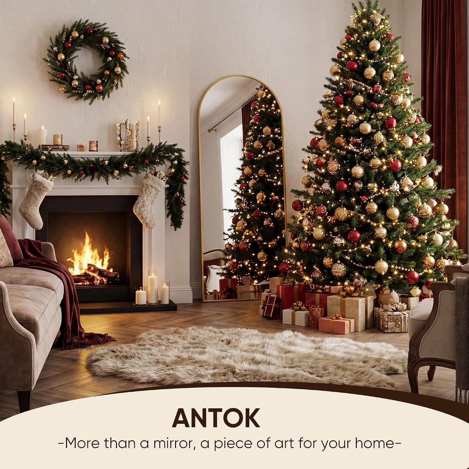 Antok 58" X19” Arched Full Length Floor Mirror, Gold Aluminum Frame, Free Standing/Wall Mount/Leaning For Bedroom, Living Room, Dressing Room