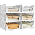 6 Pack Closet Organizers Storage Bins, Stackable Plastic Drawer Basket For Clothing, Stackable Storage Bins Shelf Storage Container For Closet Wardrobe Bedroom Bathroom Office White