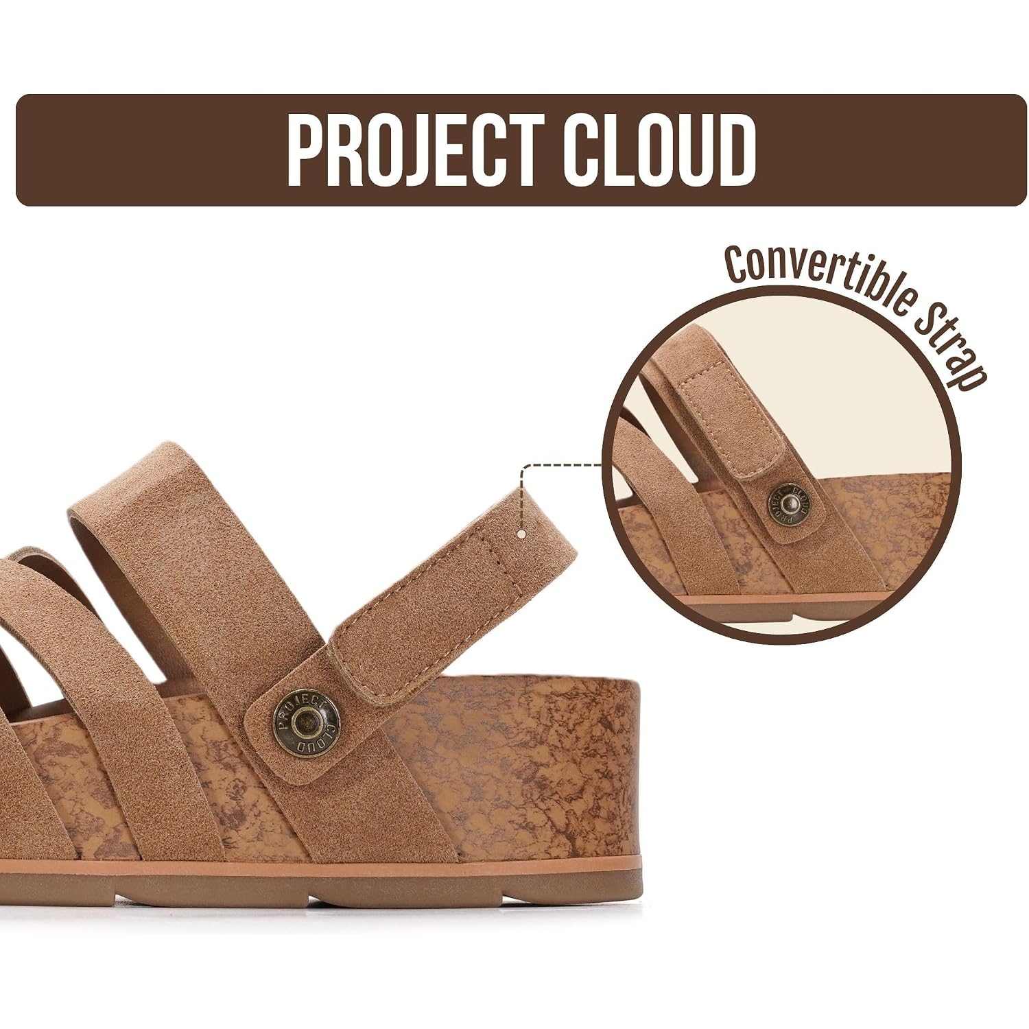 Project Cloud 100% Genuine Leather Platform Sandals Women – Strappy Wedges With Comfortable Plush Insole – Lightweight & Non Slip Wedge Sandals For Women 2026 (Pacifica)