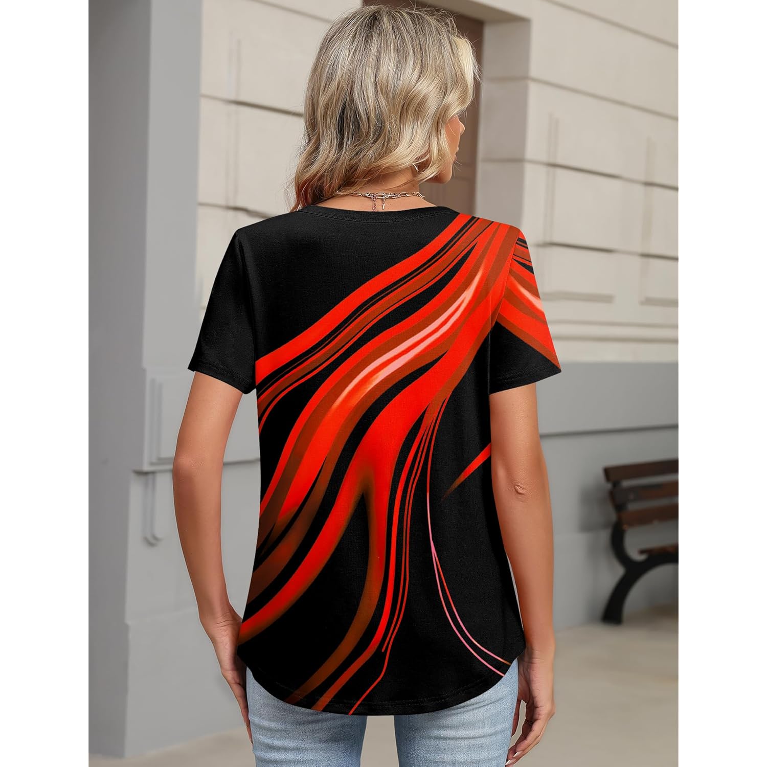 Women's Tops Dressy Casual Summer Blouses Short Sleeve Button V Neck Spring Tee Shirts