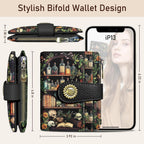 Bookshelves Skull Goth Gothic Small Rfid Women Wallet Bifold Zipper Coin Pocket Pu Leather Compact Cash Credit Card Holder Travel Wallet Female Ladies Teen Girls 1 Id Window 10 Card Slots