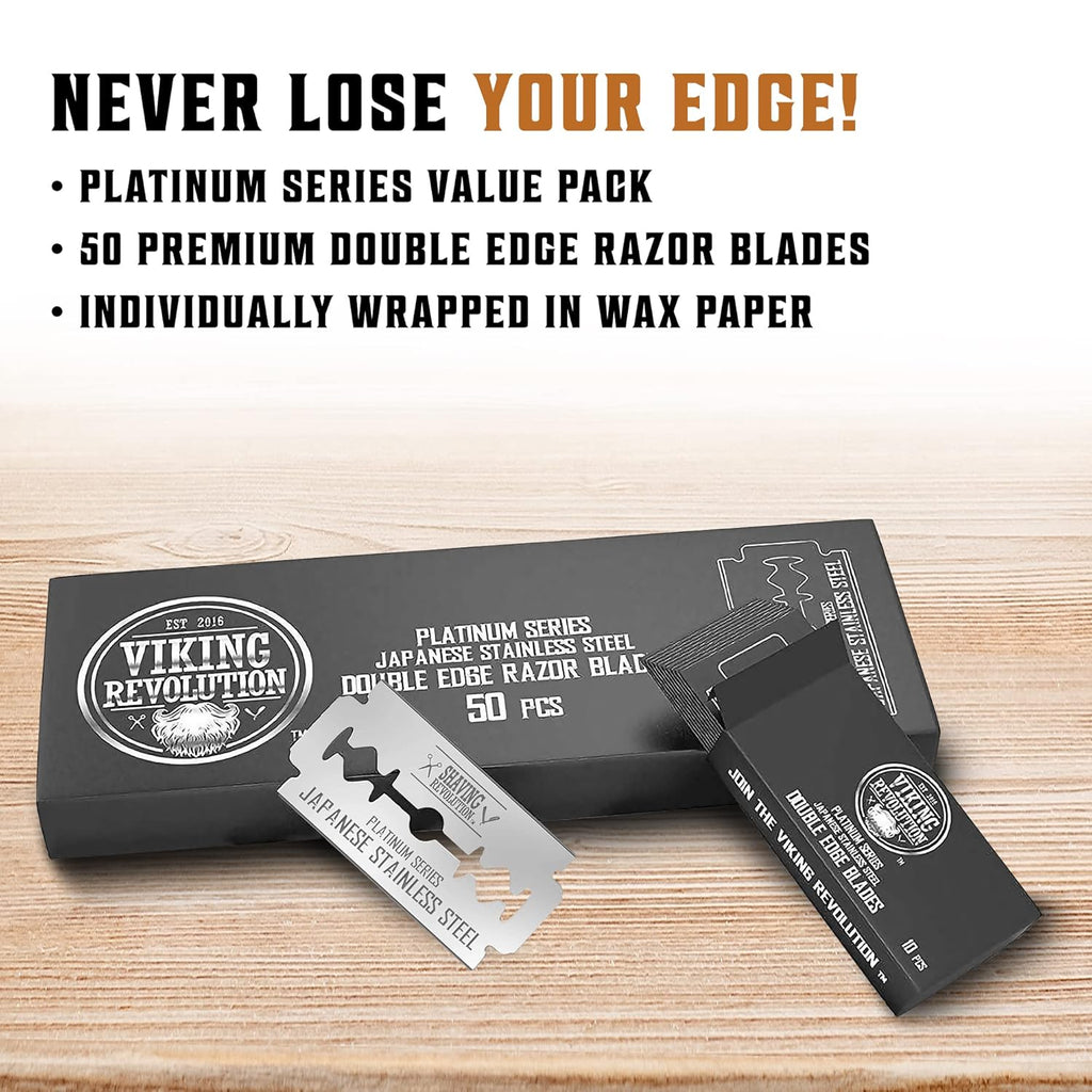 SHAVING REVOLUTION Double Edge Razor Blades - Men's Safety for Shaving Platinum Japanese Stainless Steel a Smooth, Precise and Clean Shave - 50 Count