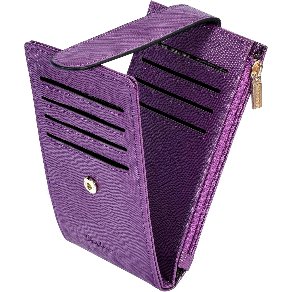 Women's RFID Slim Card Holder Wallet: Thin Bifold with Multi-Card Case & Zipper Coin Pocket Purse (Deep Purple)