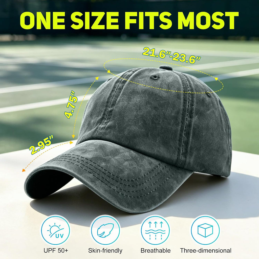 Womens Vintage Washed Distressed Baseball-Cap with Ponytail Hole Sport Golf Hat Black+green+khaki