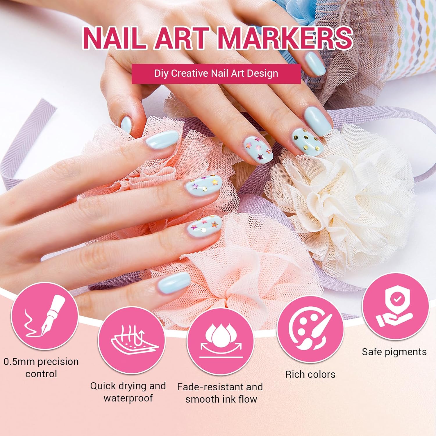 10 Colors Dual-Tip Nail Art Pens, Nail Polish Art Marker Set Fine & Brush Tips for Shading, Outlining & Detailed Nail Drawing, Quick-Dry Nail Art Markers
