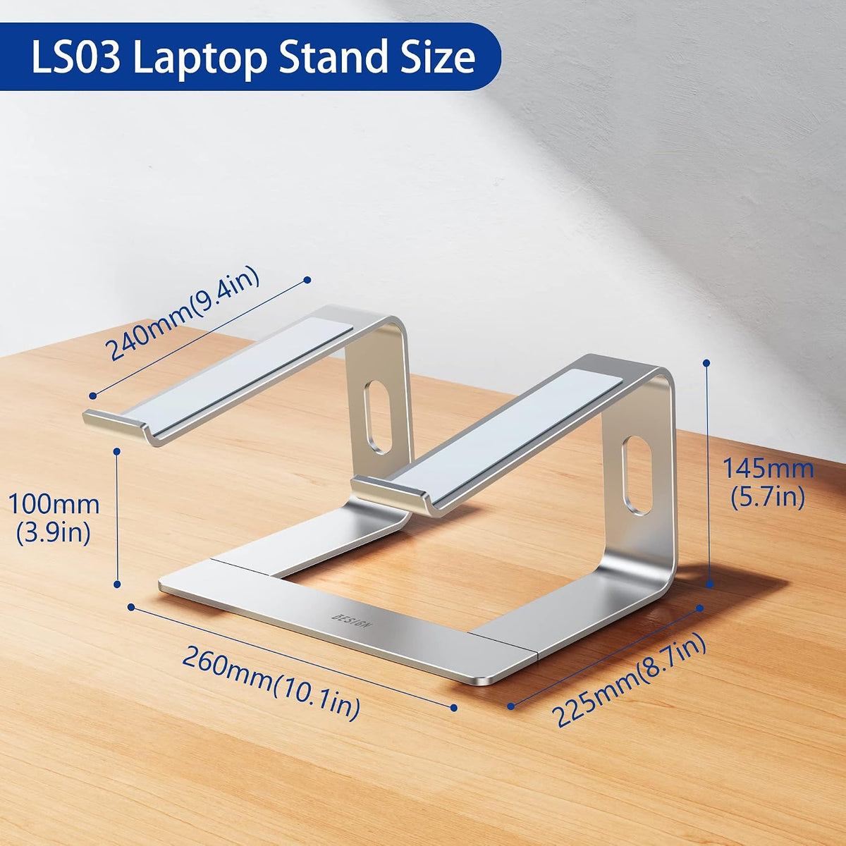 BESIGN LS03 Aluminum Laptop Stand, Ergonomic Detachable Computer Stand, Notebook Riser, Laptop Mount Compatible with Air, Pro, Dell, HP, Lenovo More 10-15.6" Laptops