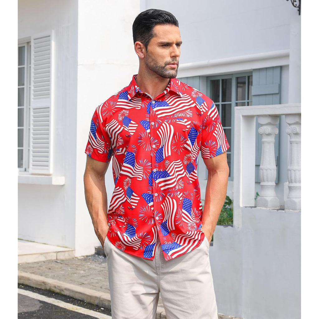 Fanient Mens Hawaiian Shirt Summer 3D Print Casual Short Sleeve Button Down Graphic Aloha Dress Shirts