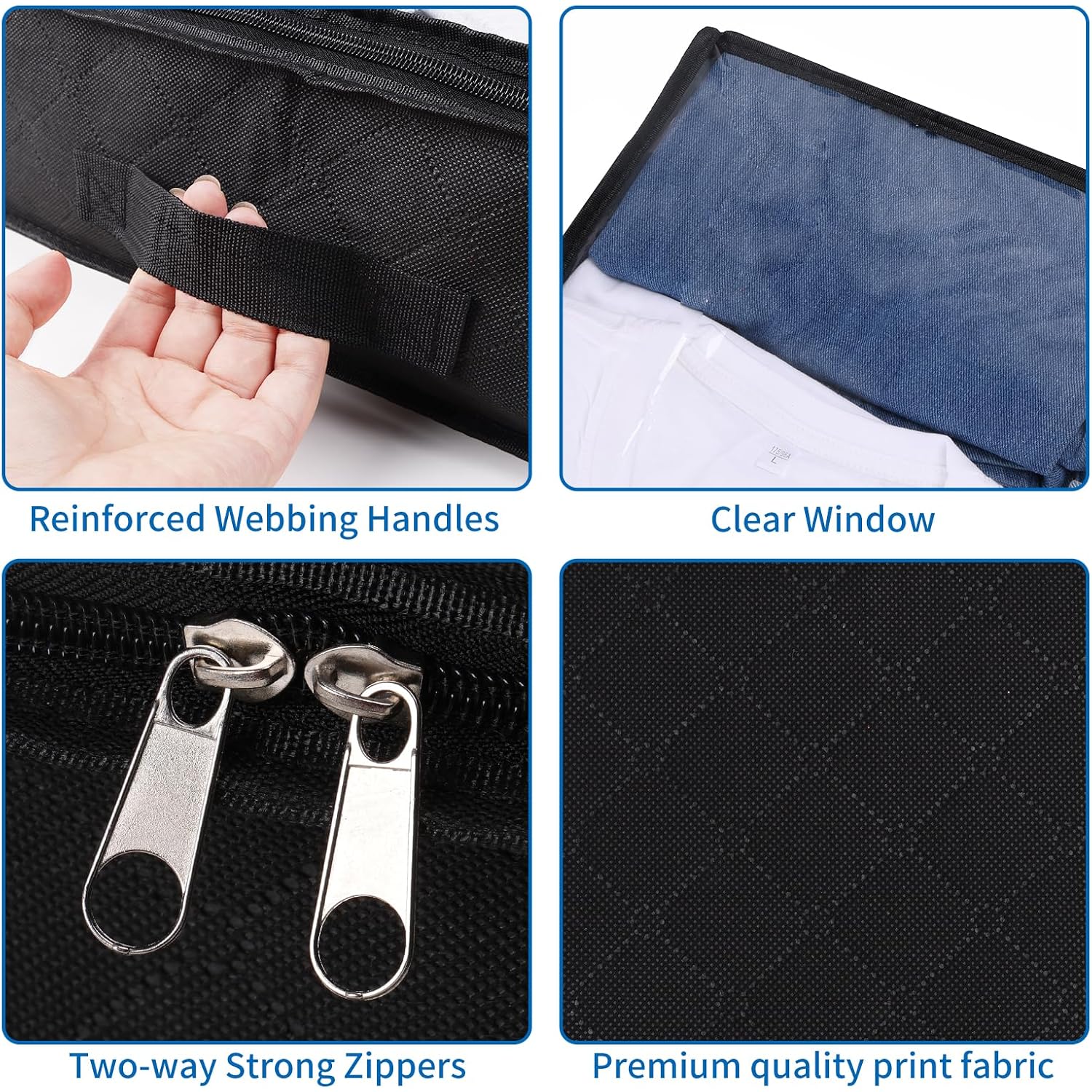 Fixwal Black Underbed Storage Bags With Clear Window And 2 Reinforced Handles Under Bed Storage Containers For Clothing, Bedding, Comforter (2 Pack)