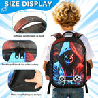 Boys Backpack With Lunch Box And Pencil Case, 3Pcs Gamer Backpack For Boys Teens, 17 Inch Large Capacity