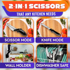 2 in 1 Kitchen Scissors for Food – Stainless Steel 9.5" Tomato Knife Chops Vegetables, Fruit, Cheese, Meat in Seconds | Dishwasher Safe Cutting Board Scissors with Safety Lock – Mess-Free Prep