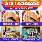 2 In 1 Kitchen Scissors For Food With Cutting Board, Safety Lock | Stainless Steel Cutting Board Scissors For Veggies, Fruit & Cheese; 9.5" Detachable Blade; Dishwasher Safe Tomato Knife