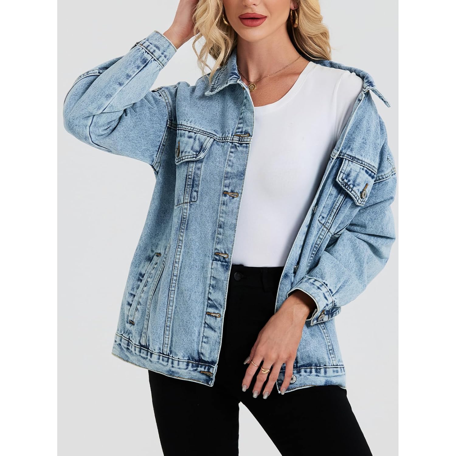 Oversized Denim Jacket Women Boyfriend Jean Jacket Trendy Loose Shacket Spring Trucker Coats
