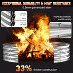 60 Inch Fire Pit Ring 5Ft Galvanized Steel, 12" Raised Heavy Duty Wood Burning Fire Pits&Outdoor Fireplace, Heat Resistant Campfire Ring With Spark Guard, For Outdoor Backyard, Patio & Camping Use
