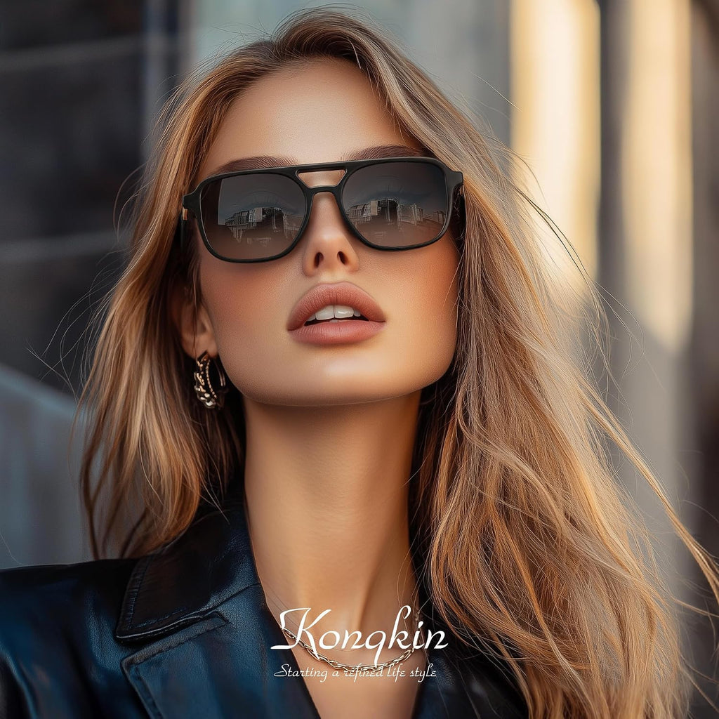 Retro Aviator Sunglasses for Women Men:Polarized Trendy Vintage 70s Rectangle Womens Shades Sun Glasses UV Protection 11a-3pc-leopard Brown Frame/Gradient Grey Lens/Grey Lens