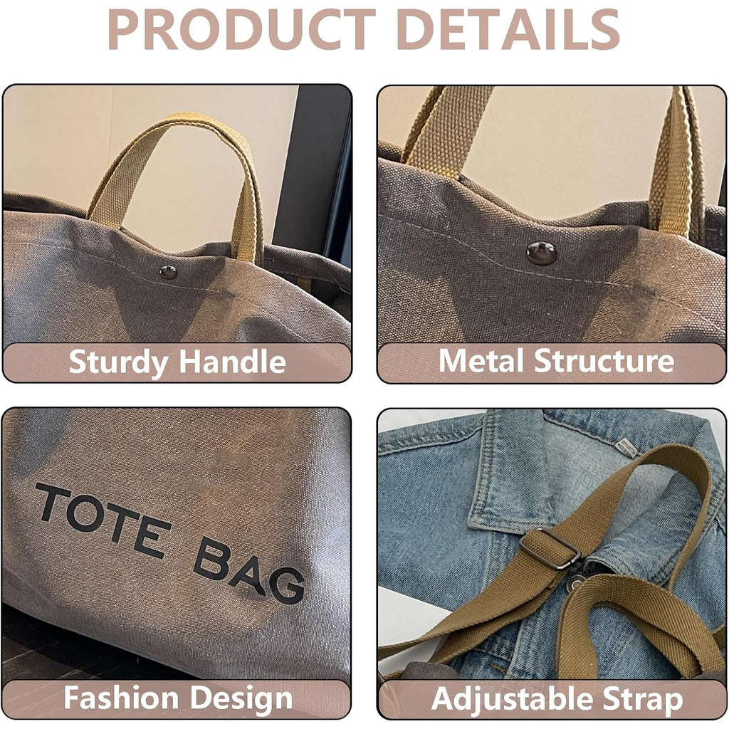 Women Canvas Tote Bag Travel Shoulder Bag Large Capacity Crossbody Top Handle Fashion Handbags